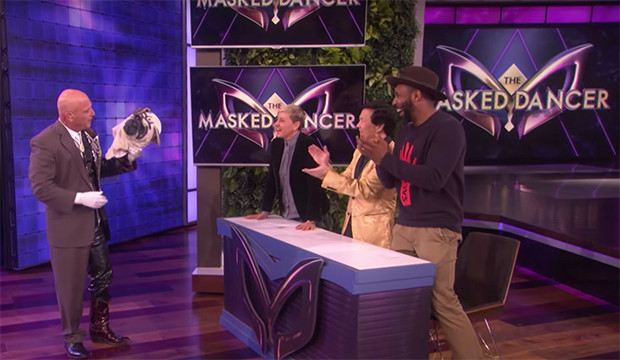 masked dancer segment on ellen show with howie mandel dancing as a pug