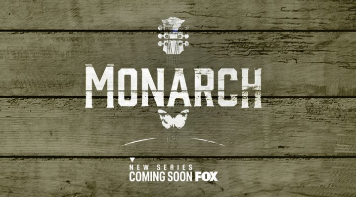 monarch logo | Fox 11 Tri Cities Fox 41 Yakima logo for monarch in white paint style block letters with a partial guitar on a wooden background