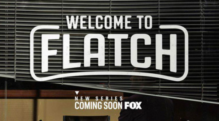 welcome to flatch new series logo graphic with white letters against a background of mini blinds
