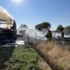 Travel trailer fire burns half acre in Finley