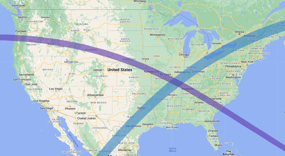 Google Map Of 2024 Solar Eclipse Path Piper Marris