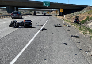 Motorcycles crash after hitting spilled potatoes on I-182, traffic backed up between Pasco and Richland