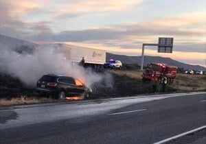 Car catches fire on I-82 outside of Richland