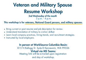 Veteran and military spouse resume workshop planned for Sept. 11 in Kennewick