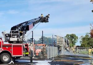 Shed that caught fire twice over the weekend at Hanford High continues to reignite