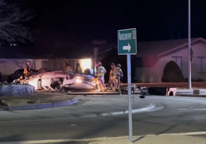 Speeding car crashes into roundabout in Kennewick, two critically injured